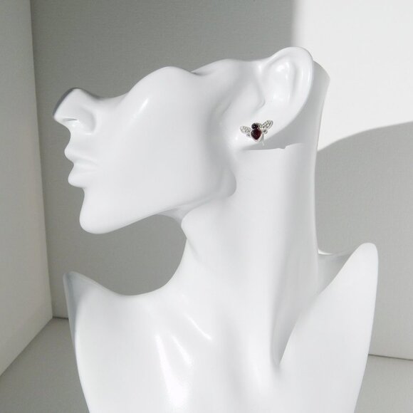 Natural Baltic Cherry Amber Tiny Bee Stud Earrings in 925 Sterling Silver - Picture 5 of 5